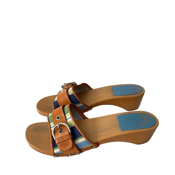 Vintage Coach Striped Canvas Vachetta Sandal Mid Heel in Size 8 - Picture 16 of 16